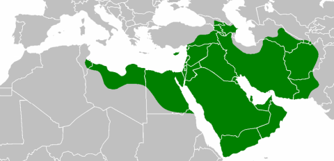 The Caliphate under Uthman, minus his temporary gains in the west. Note the modest advancement of the frontiers as compared with the caliphate under Umar, plus the addition of Cyprus. (via)